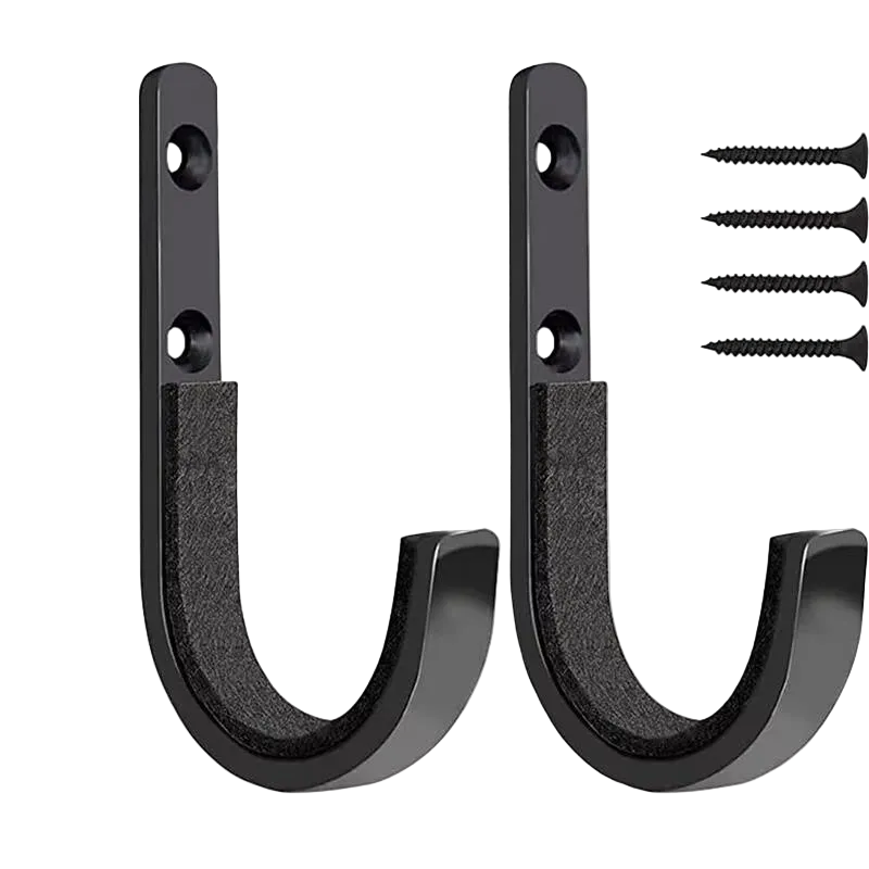 FOCUS Heavy Duty Metal J Hook Wall-Mounted Hooks (2-Pack) – Matte Black