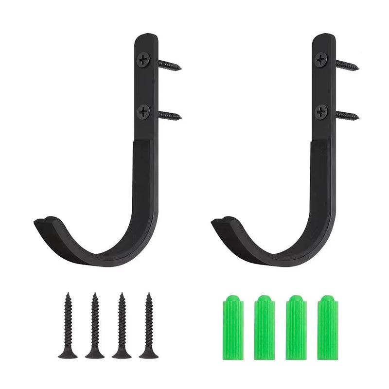 FOCUS Heavy Duty Metal J Hook Wall-Mounted Hooks (2-Pack) – Matte Black