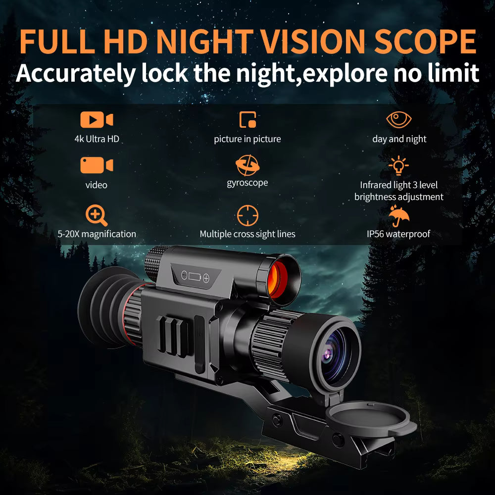 DS-X7 4K Digital Night Vision Scope (5–20x, 850nm IR, IPS Display)