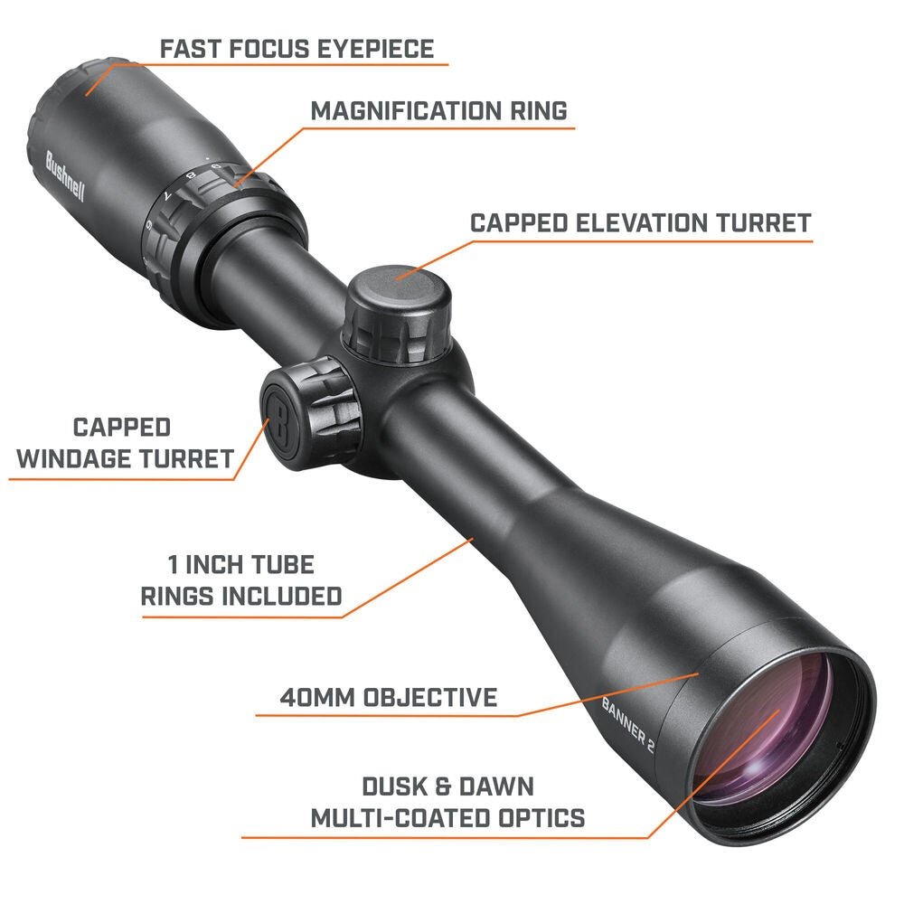 Bushnell 3-9x40 Banner 2 Riflescope (Extended Eye Relief, DOA Quick Ballistic Reticle) - True Vision Tactical - RB6394BS11