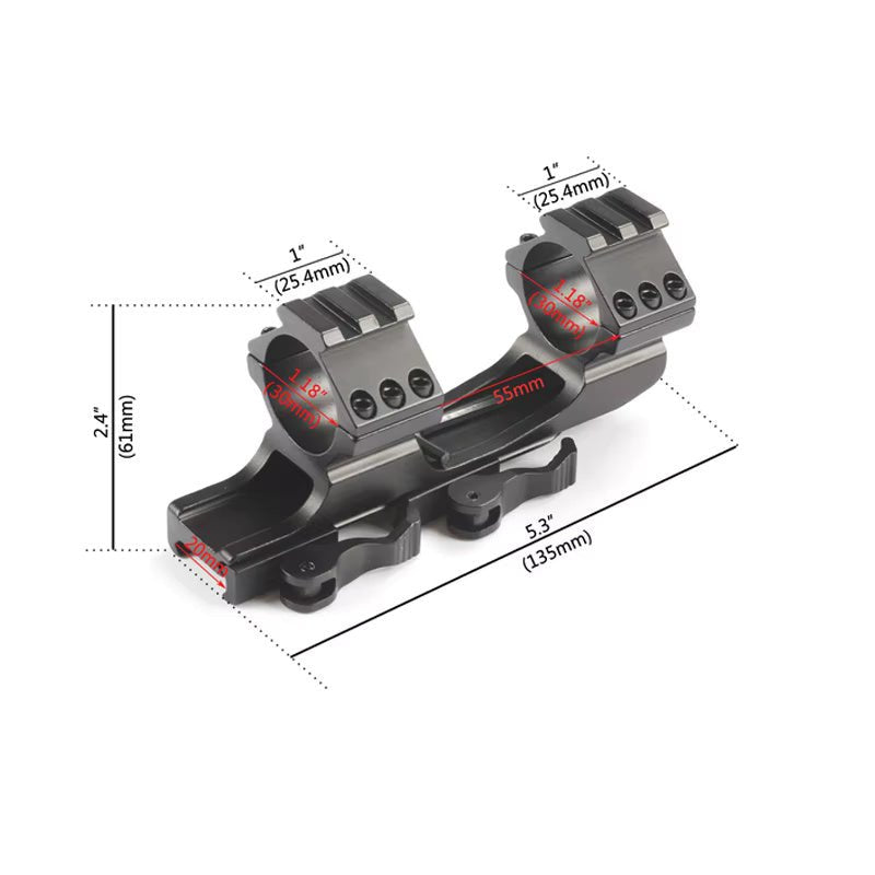 FOCUS Quick Detach Cantilever 30mm / 25.4mm Scope Mount for 20mm Rail - True Vision Tactical - BQD3002