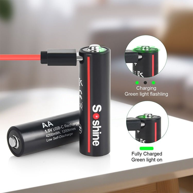 Soshine AA Li - Ion USB - C Rechargeable Battery 1.5V 4200mWh - 4 Pack - True Vision Tactical - AAUSB-1.5-4200
