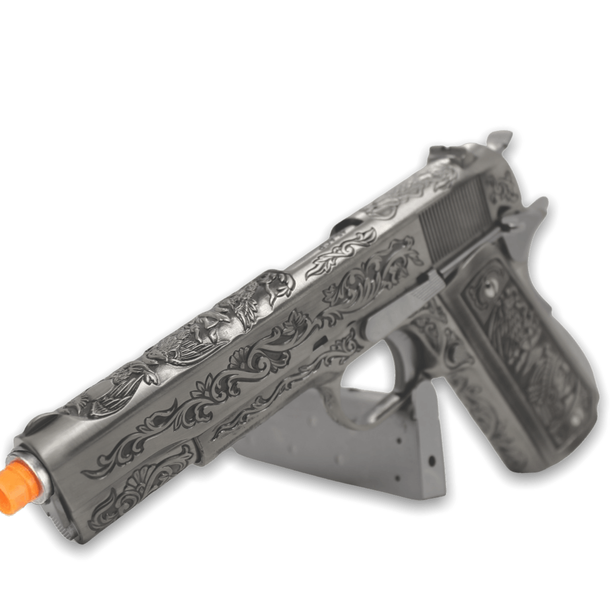 WE Tech 1911 Gas Blowback Gel Blaster - Silver with Floral Pattern - True Vision Tactical - WE-E006SP-BOX-GB