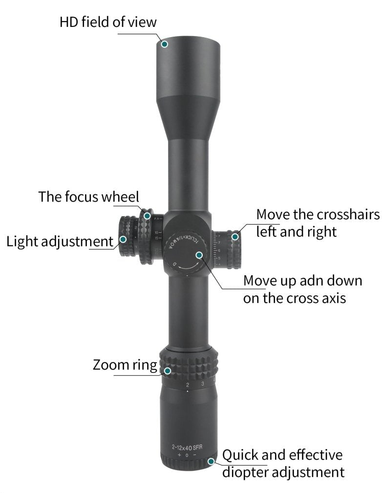 T - EAGLE AR 2 - 12X40 SFIR Compact Optical Sight Tactical Riflescope - True Vision Tactical - AR 2-12X40SFIR