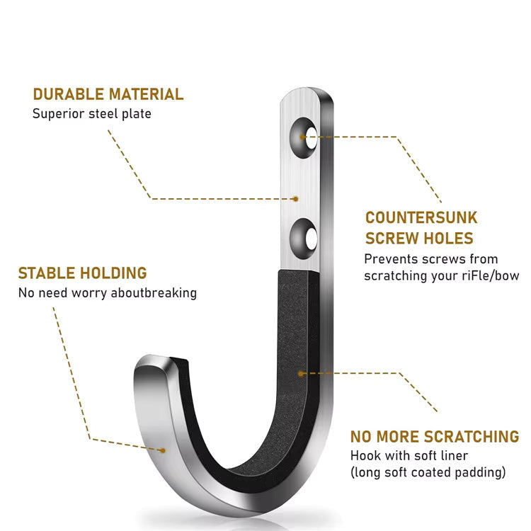 FOCUS Heavy Duty Metal J Hook Wall-Mounted Hooks (2-Pack) – Matte Black