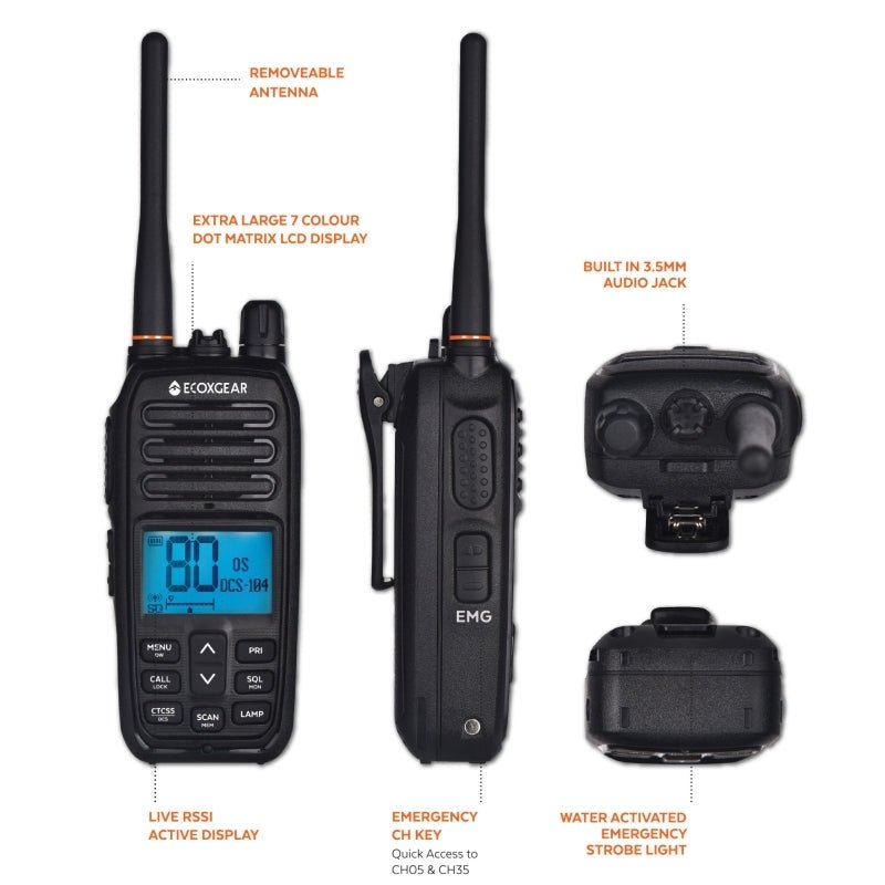 EcoXgear ECOXTALK EXG500 5 - Watt Long Range IP67 Handheld UHF Radio - 17km - True Vision Tactical - ECXG500