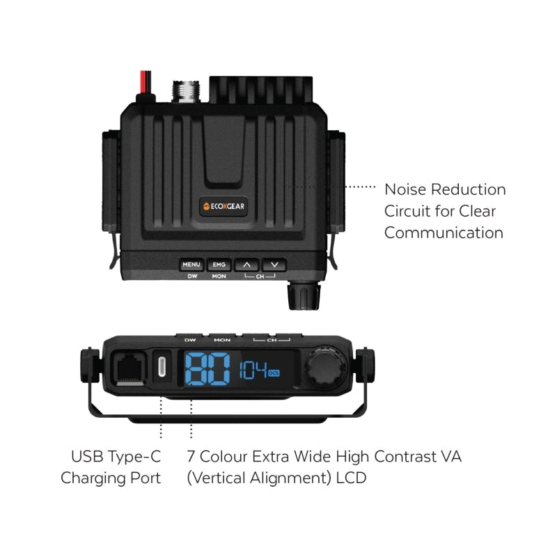 EcoXgear EXG1000 5 - Watt Compact Fixed Mount UHF Radio with USB - C Port - True Vision Tactical - ECX1000