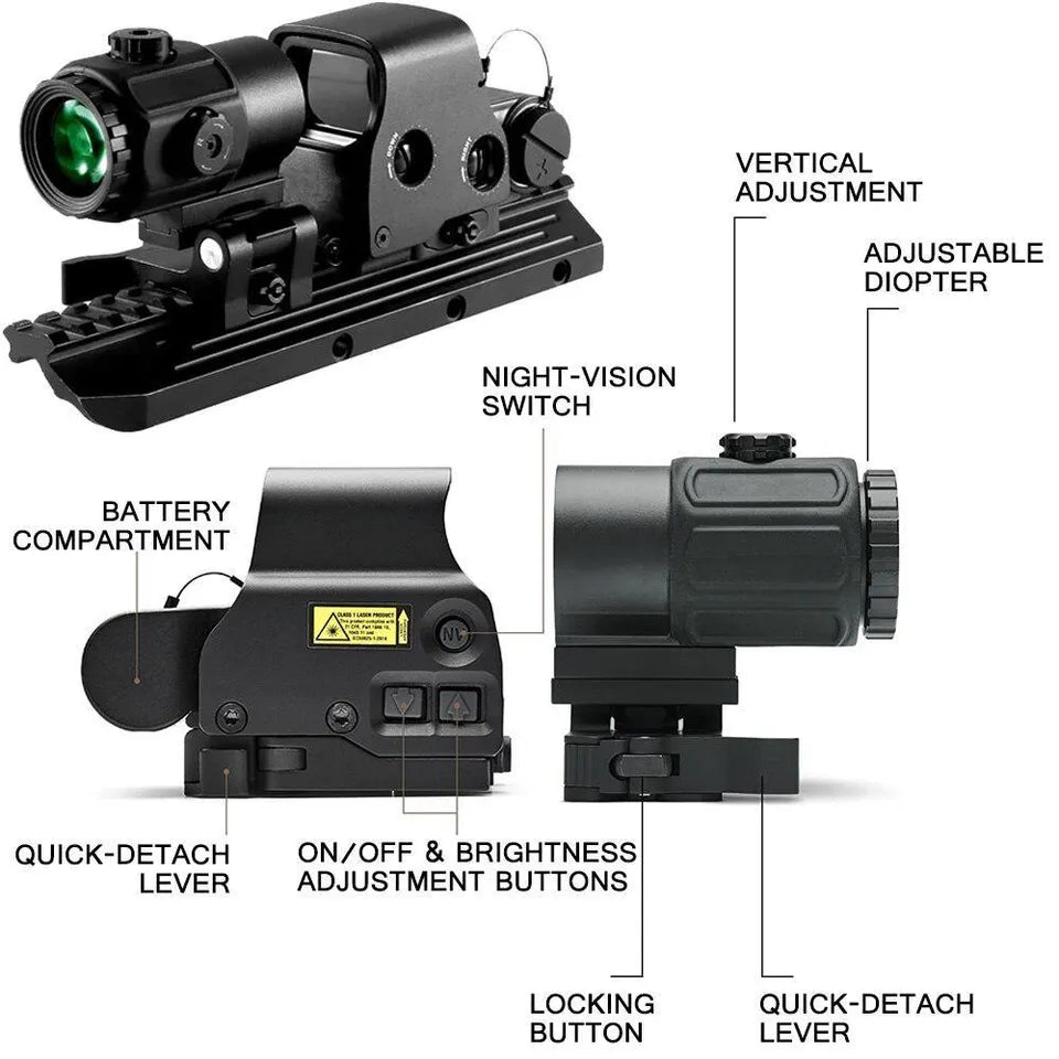Holographic Red Green Dot 558+G43 Magnifier Sight QR - True Vision Tactical - 671891922339
