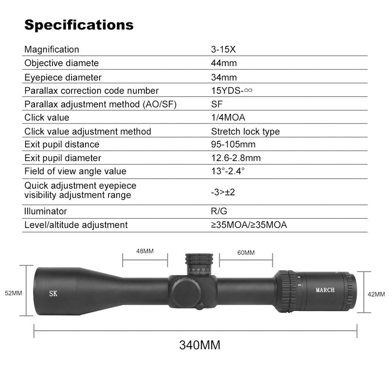 MARCH SK 3-15X44IR FFP IR Long-Range Riflescope - True Vision Tactical - MARCH SK 3-15X44IR FFP IR