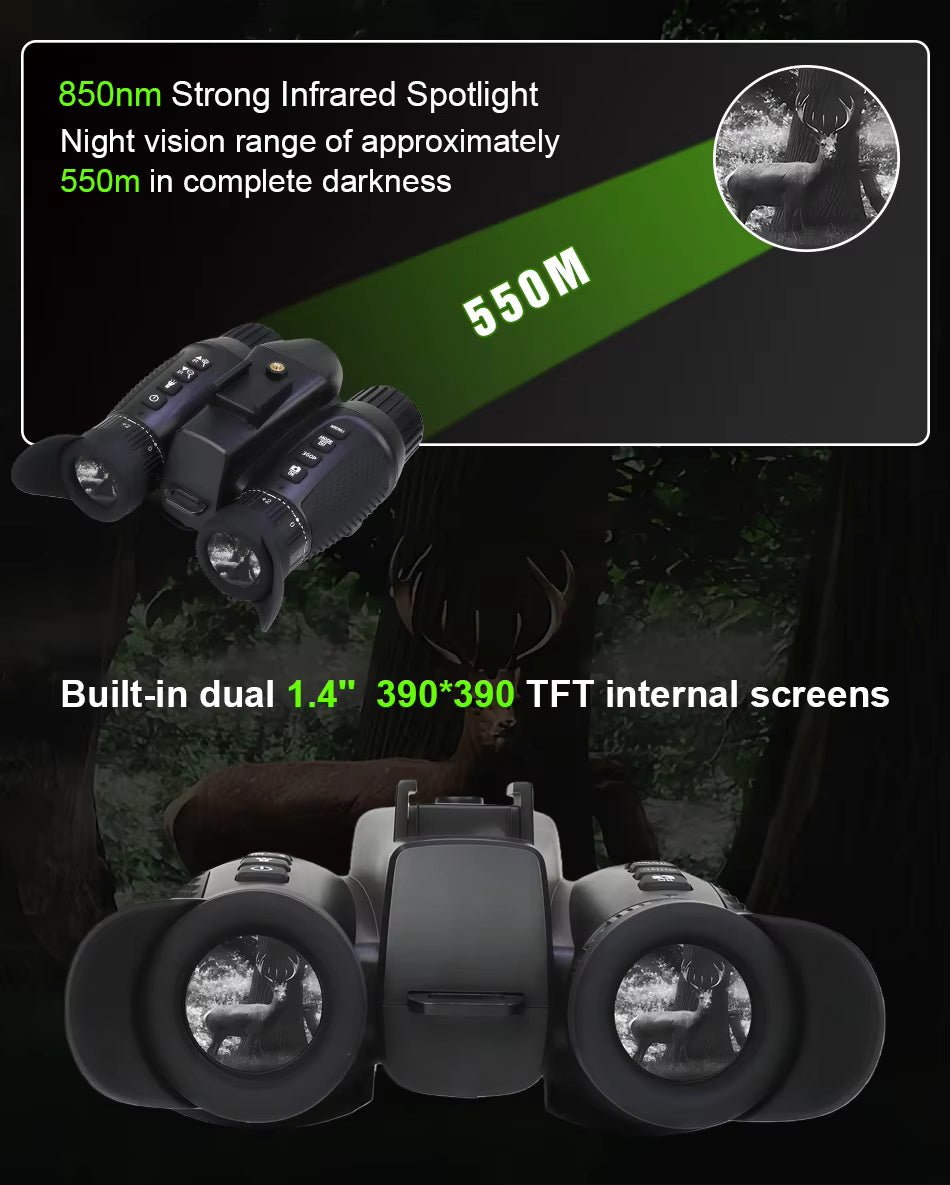 NV8100 HD 4K Dual-Screen Naked‑Eye 3D Night Vision Binoculars with Head Mount - True Vision Tactical - NV8100