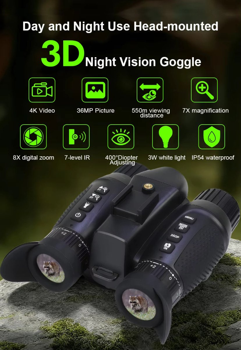 NV8100 HD 4K Dual-Screen Naked‑Eye 3D Night Vision Binoculars with Head Mount - True Vision Tactical - NV8100