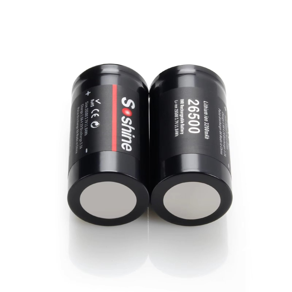 Soshine 26500 Li - ion Rechargeable Battery 3.7V 3200mAh - 2 Pack - True Vision Tactical - 26500-3.7-3200