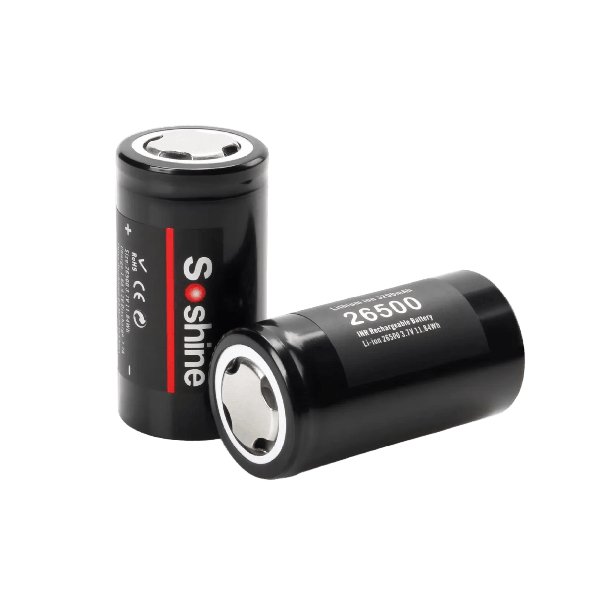 Soshine 26500 Li - ion Rechargeable Battery 3.7V 3200mAh - 2 Pack - True Vision Tactical - 26500-3.7-3200