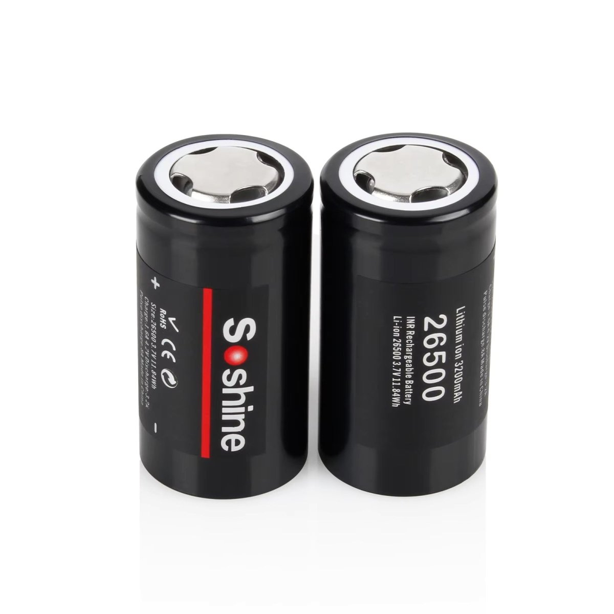 Soshine 26500 Li - ion Rechargeable Battery 3.7V 3200mAh - 2 Pack - True Vision Tactical - 26500-3.7-3200