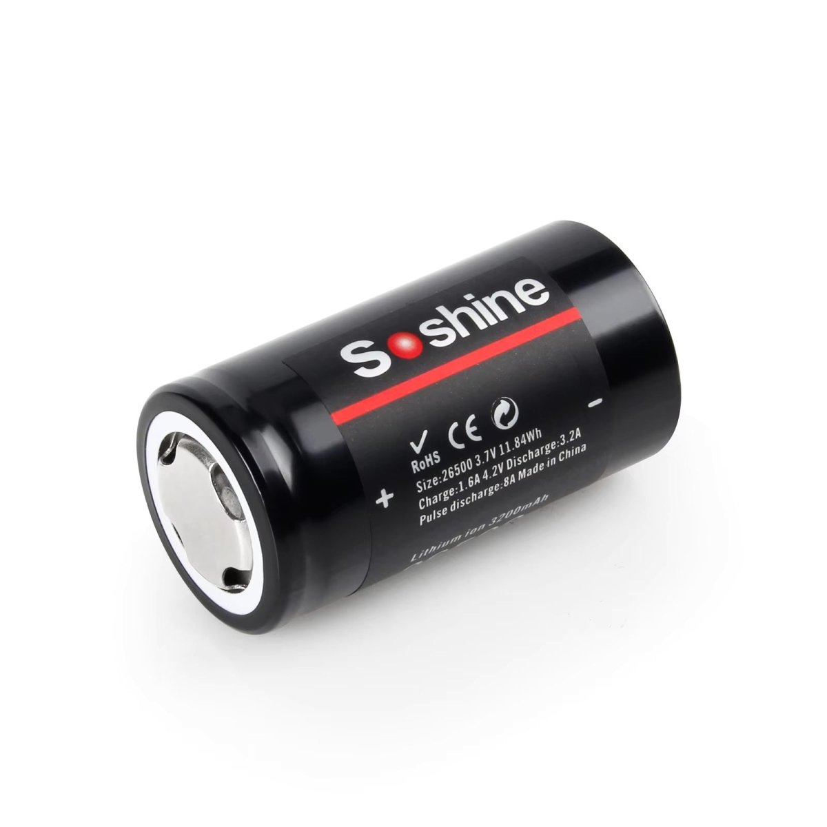 Soshine 26500 Li - ion Rechargeable Battery 3.7V 3200mAh - 2 Pack - True Vision Tactical - 26500-3.7-3200