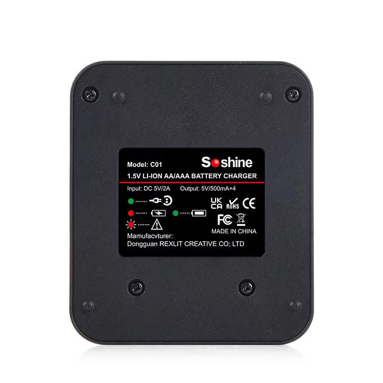 Soshine 4 - Slot AA/AAA Smart Charger for Li - ion 1.5V Rechargeable Batteries - True Vision Tactical - C01