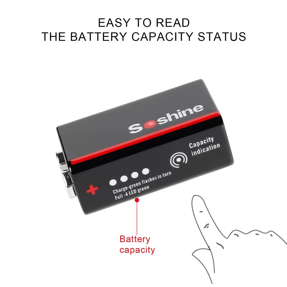 Soshine 9V Li - ion USB - C Rechargeable Battery 1000mWh - 2 Pack - True Vision Tactical - USBLi-9-1000