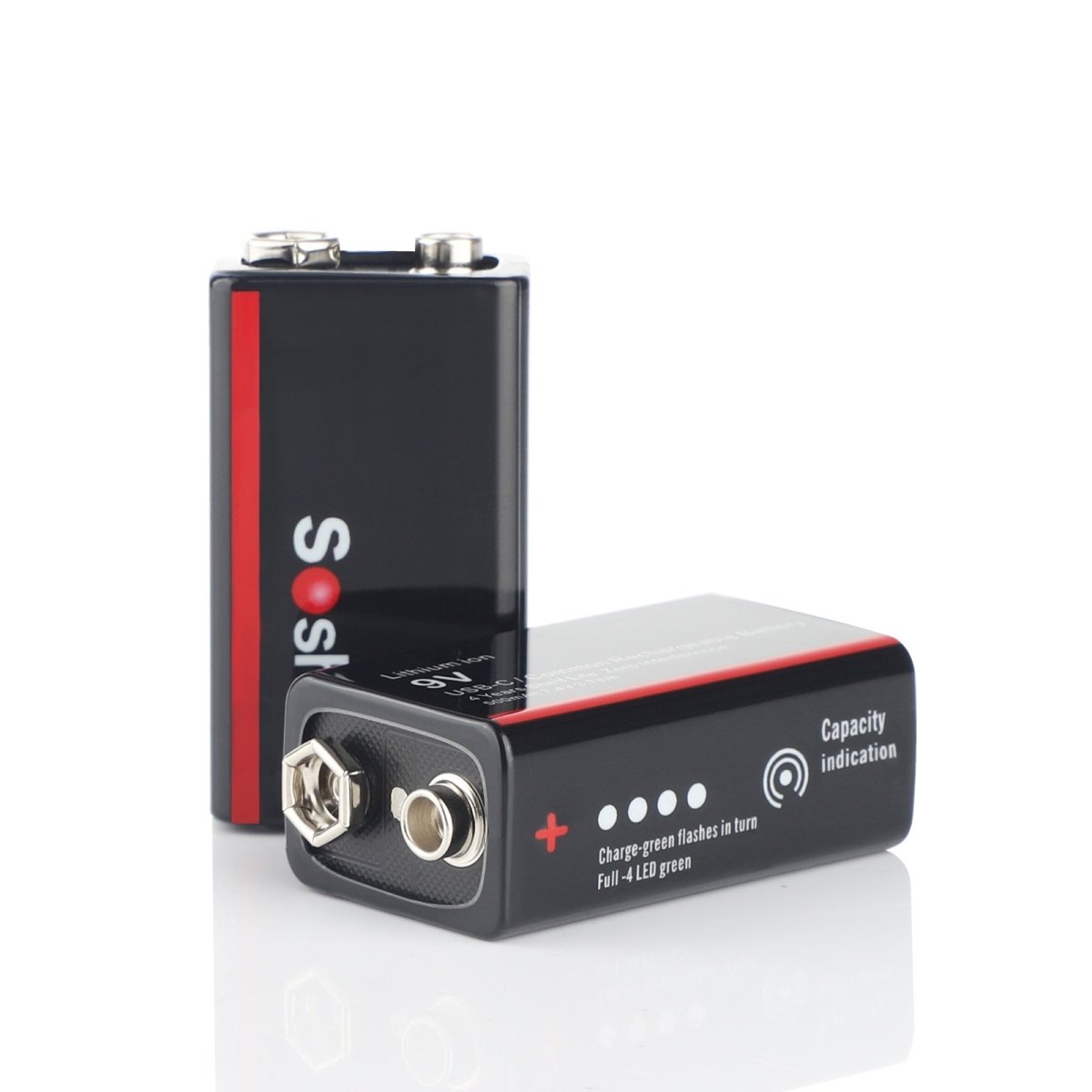 Soshine 9V Li - ion USB - C Rechargeable Battery 1000mWh - 2 Pack - True Vision Tactical - USBLi-9-1000