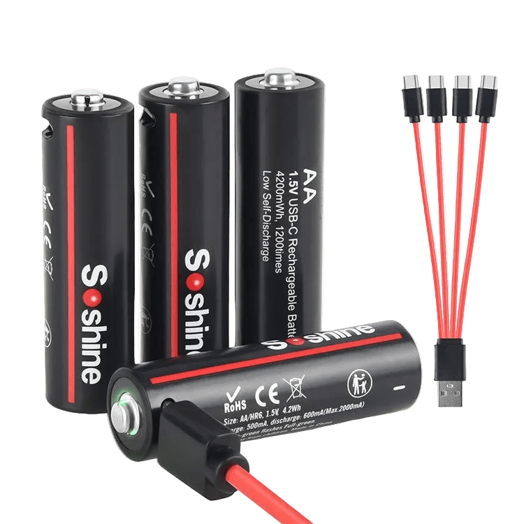 Soshine AA Li - Ion USB - C Rechargeable Battery 1.5V 4200mWh - 4 Pack - True Vision Tactical - AAUSB-1.5-4200