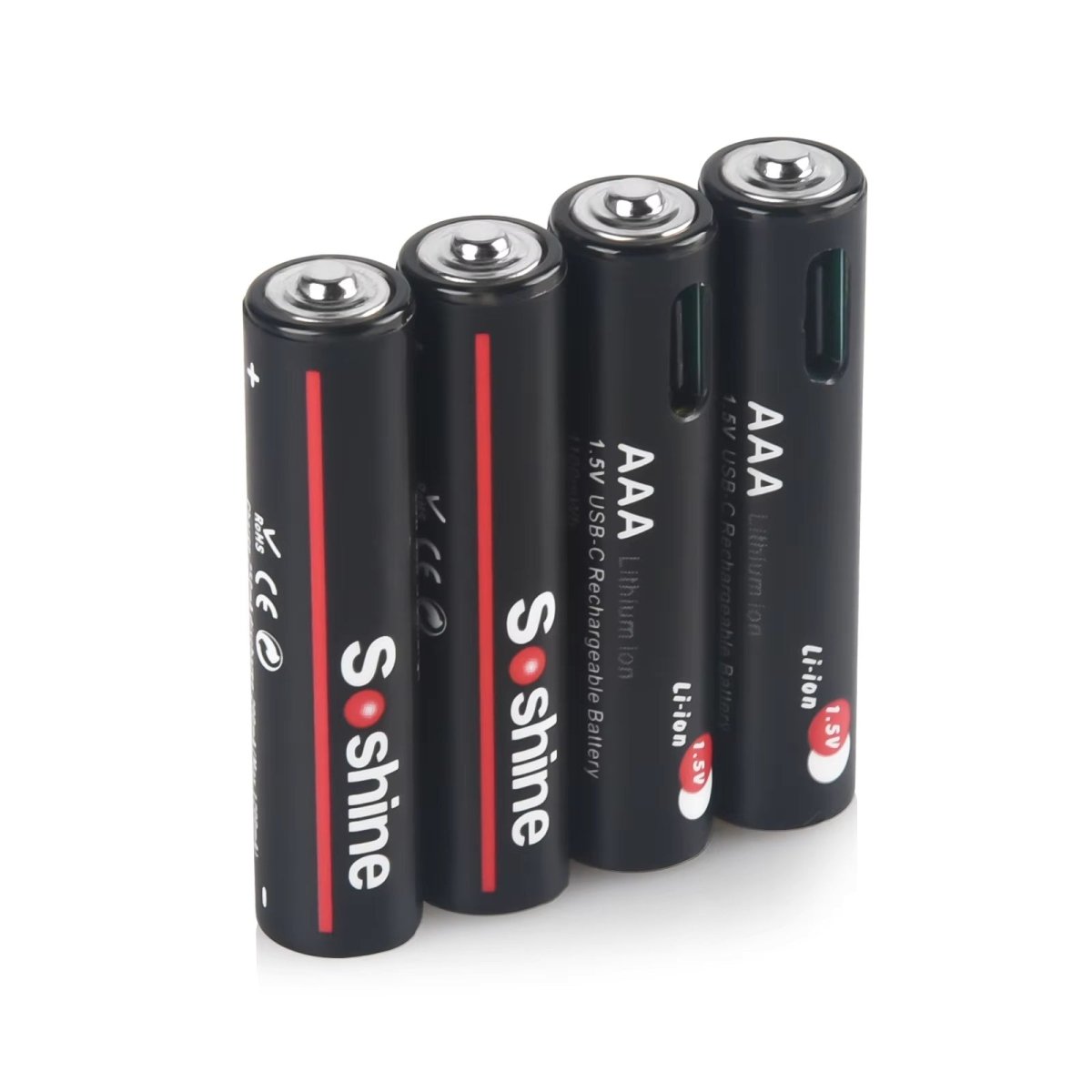 Soshine AAA Li - Ion USB - C Rechargeable Battery 1.5V 1100mWh - 4 Pack - True Vision Tactical - AAAUSB-1.5-1100