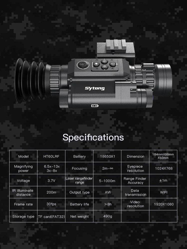 Sytong HT - 60 LRF Ballistics 940nm 3x - 8x Night Vision Rifle Scope - True Vision Tactical - HT-60LRF