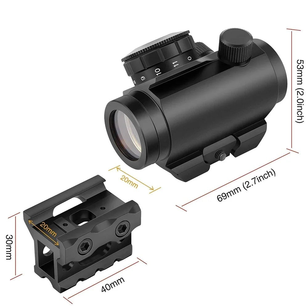 T1 Reflex Red Dot Sight with Riser - 20mm rail - True Vision Tactical - T1