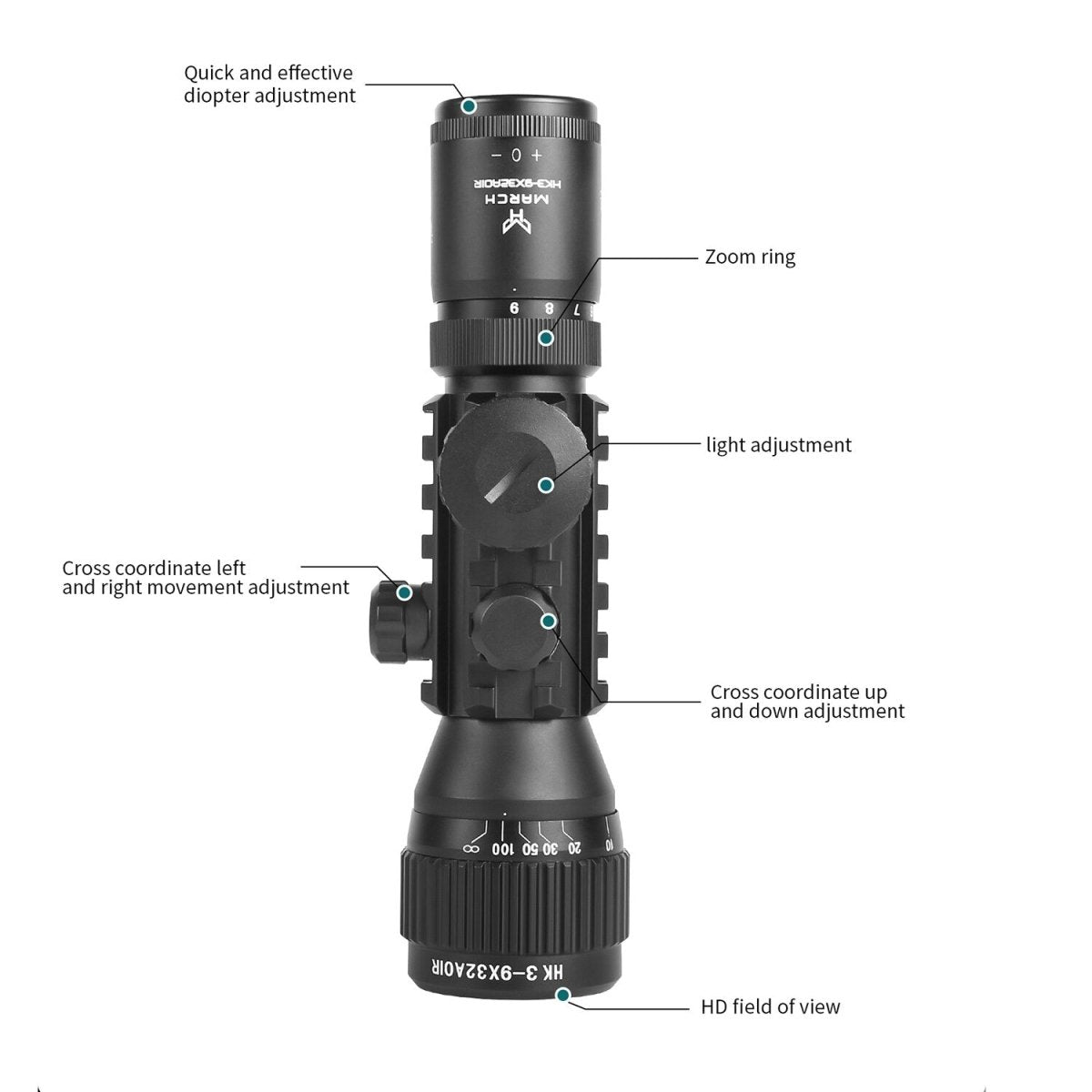 MARCH AMG HK 3 - 9x32 AOIR Optic Rifle Scope - True Vision Tactical - 671891922285
