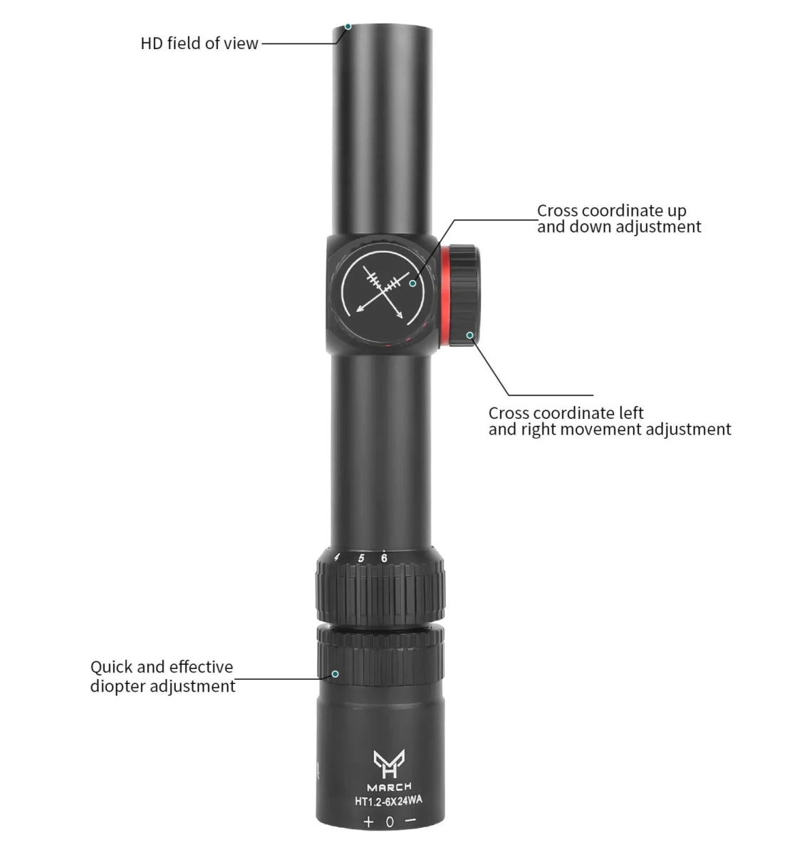 MARCH AMG HT 1.2 - 6X24 WA Short Fast Aim Optical Scope - True Vision Tactical - 671891922261