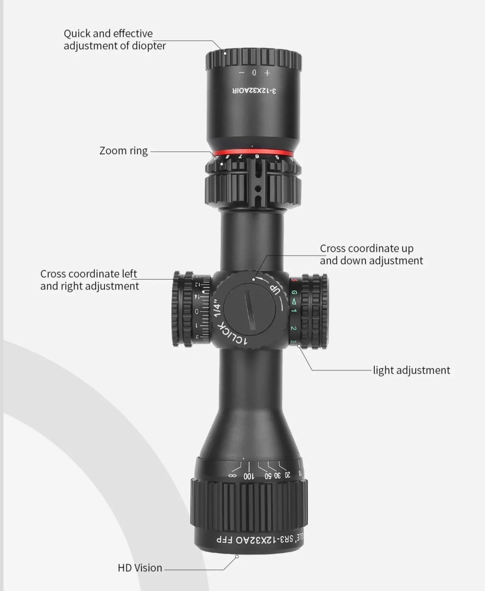 T - EAGLE SR 3 - 12X32 AO FFP Long Range Riflescope - True Vision Tactical - 671891922308